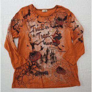 Cactus Halloween Top XL Trick or Treat Pumpkin Witch Haunted House Orange LS